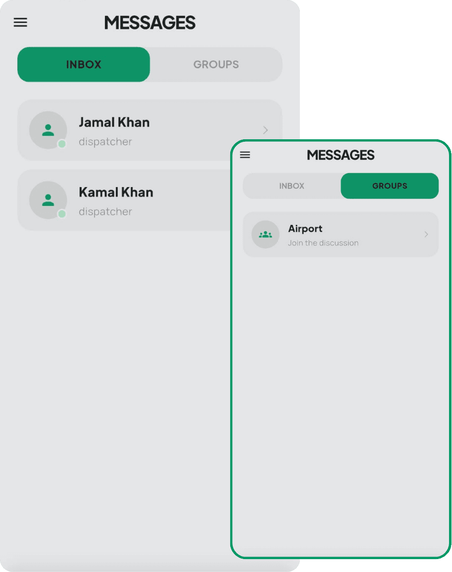 Cabree Driver App in-app messaging and dispatch communication